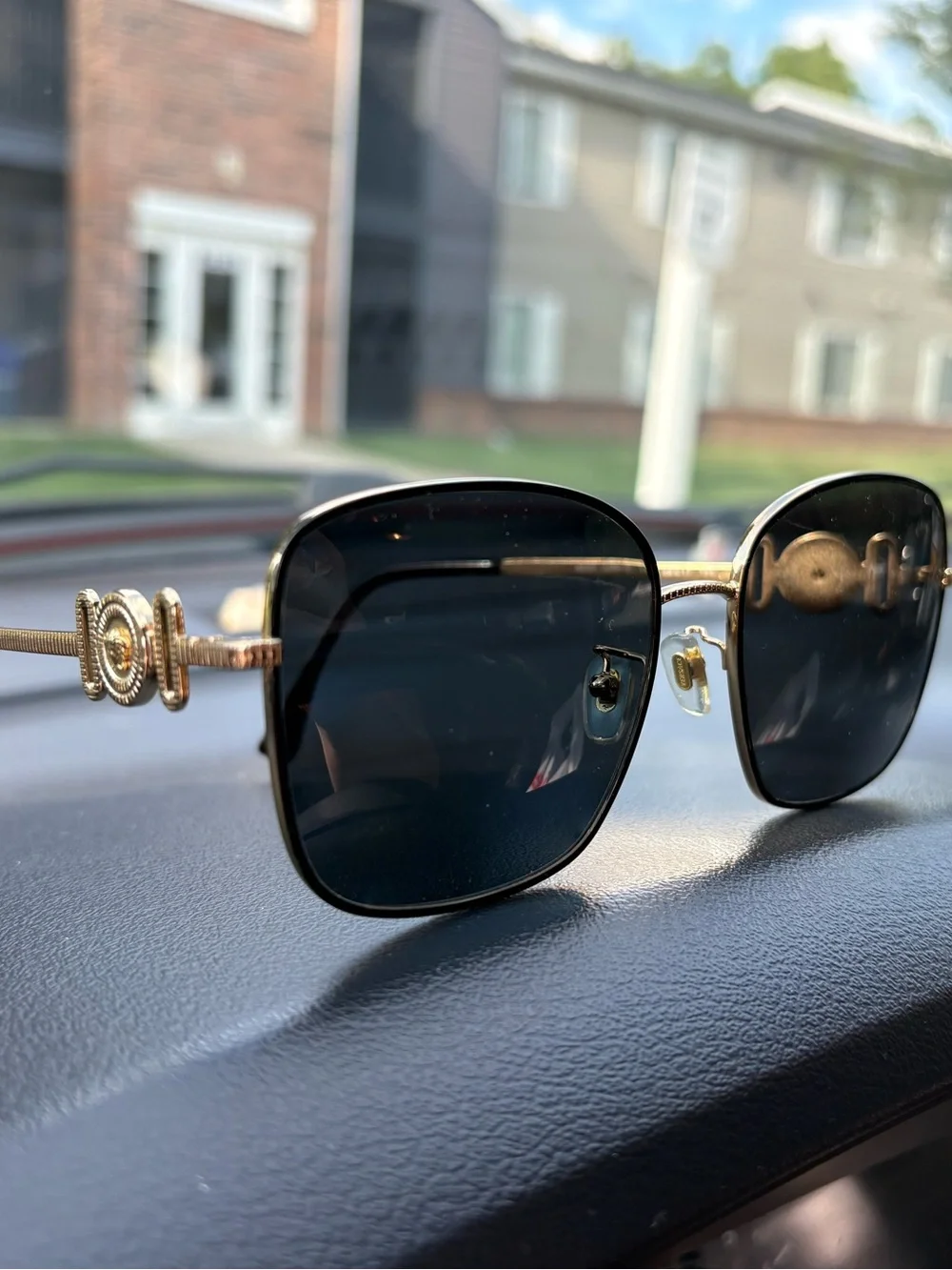 Versace Women's Gold-Tone Medusa Accent Sunglasses with Black Frames